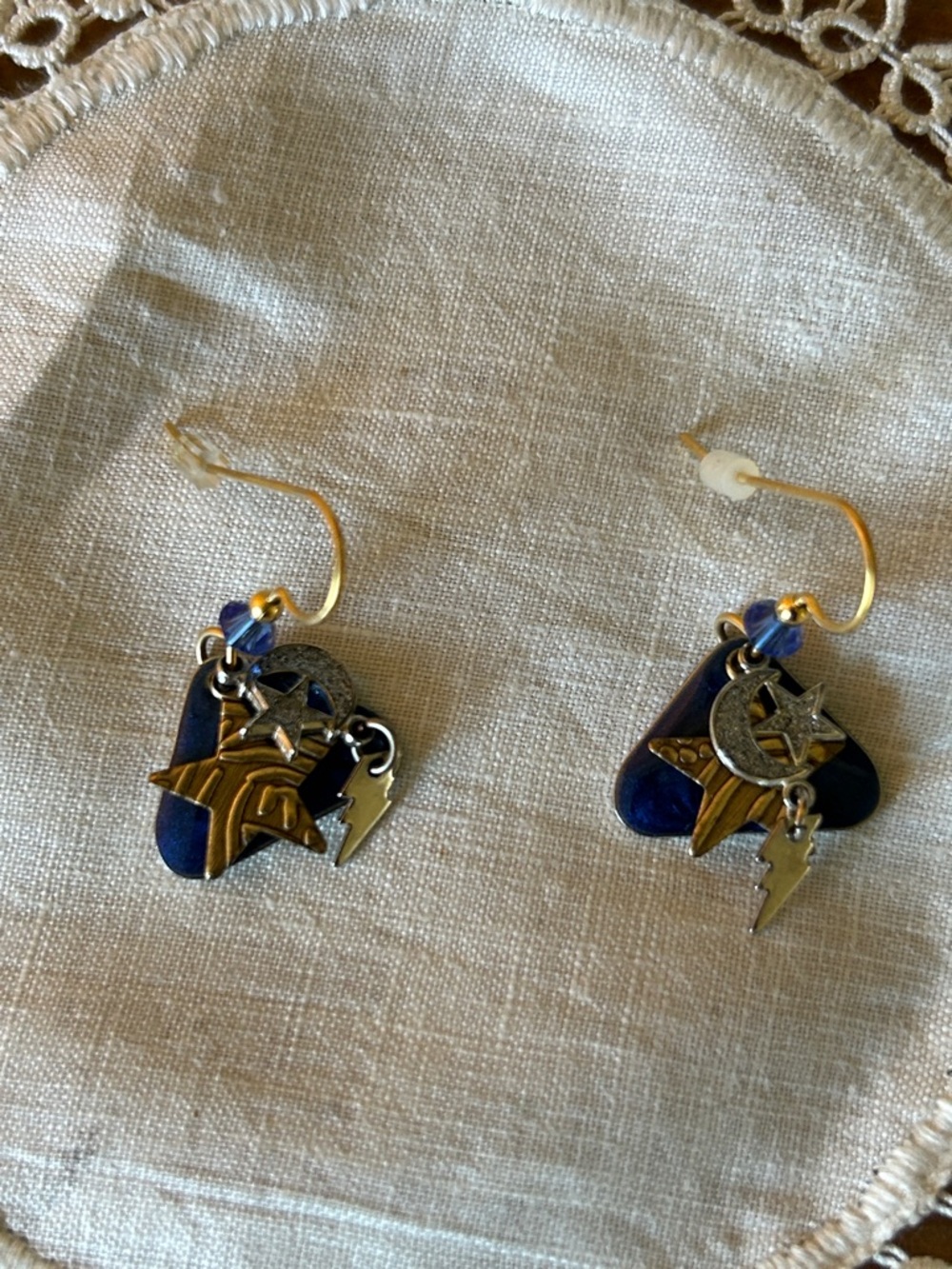 Silver Forest Gold & Navy Celestial Charm Earrings